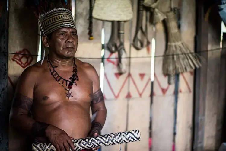 Chief Bernadino is leading the movement to reclaim the forest. Image by Matheus Manfredini. Brazil, 2019.