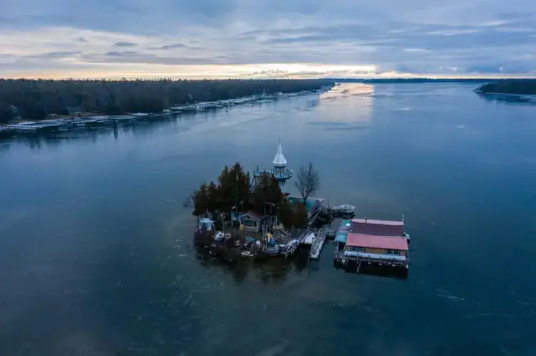 Dollar Island at Les Cheneaux Islands on Lake Huron in the Upper Peninsula of Michigan on Nov. 20, 2019. Kenneth Kloster Sr., also known as ' Captain Ken,' bought the island in 1981 right before the record-setting high water levels of 1986. Image by Zbigniew Bzdak / Chicago Tribune. United States, 2020.