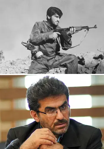 Seyed Naser Emadi as a teenage soldier in the Iran-Iraq War, where he witnessed chemical attacks, and at a meeting of survivors in Tehran last October. Top image courtesy Seyed Nasser Emadi. Bottom image by Ebrahim Mirmalek. Iran, 2017.