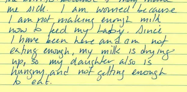 Denia describes struggling to take care of he daughter in detention. United States, 2018.