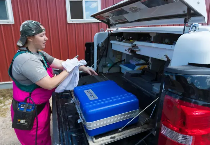 Lindley Reilly cleans up after a farm visit. Image by Mark Hoffman. United States, 2019.