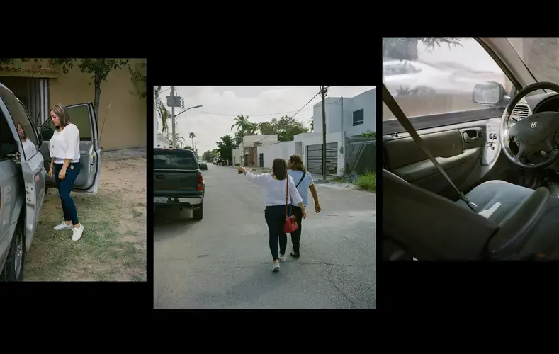 Photographed in September, Maria Elena Dominguez is seen with the van that her son was kidnapped out of by Mexican Marines. Images by Christopher Lee. Mexico, 2020.
