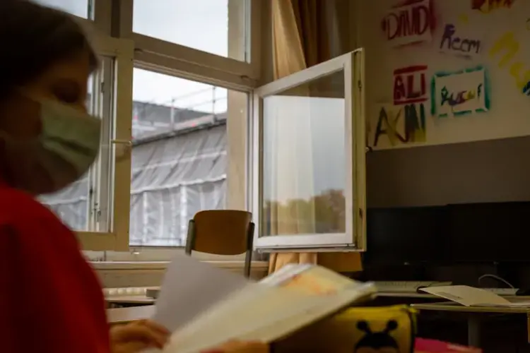 Keeping windows open for improved air circulation, along with students wearing masks and staying in smaller groups, was a big part of Germany's strategy for keeping schools open during the pandemic. Image by Ryan Delaney. Germany, undated.