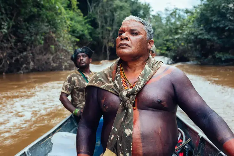 'Sometimes, when we see the trees cut down, we feel rage,' says Guajajara Guardians of the Forest chief Claudio da Silva. 'This is why we keep fighting, so this doesn't happen.' Image by Sam Eaton. Brazil, 2018.