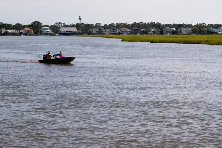 Brackish water surrounding Edisto Island in South Carolina on Monday, August 18, 2020. A species vibrio lives in this water, which can be dangerous to anyone in the water with an open cut. Image by Joshua Boucher. United States, 2020.