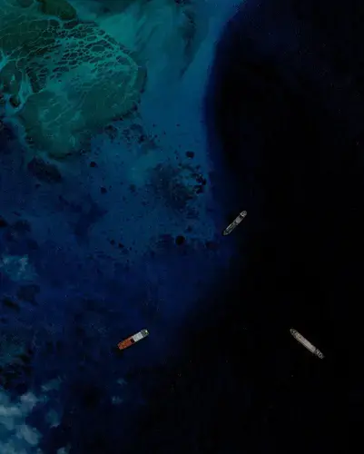 Ships congregate just northeast of Fiery Cross Reef. Image courtesy of CSIS ASIA MARITIME TRANSPARENCY INITIATIVE/DIGITALGLOBE. China, 2018.