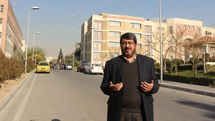 Foad Izadi, a professor at the University of Tehran, said U.S. officials use the nuclear issue as an excuse. In reality, they want to make sure the region's oil is “directly or indirectly controlled by the United States.” Image by Reese Erlich. Iran, 2018.