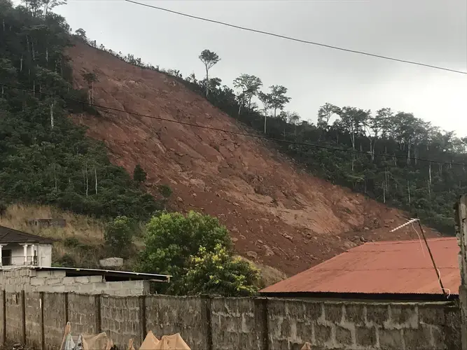 A landslide left many Sierra Leoneans dead or homeless in the mountainous area of Regent in August 2017. Image by Kadia Goba. Sierra Leone, 2018.