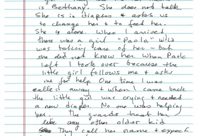Katharine writes about the unattended two-year-old in detention with her. United States, 2018.