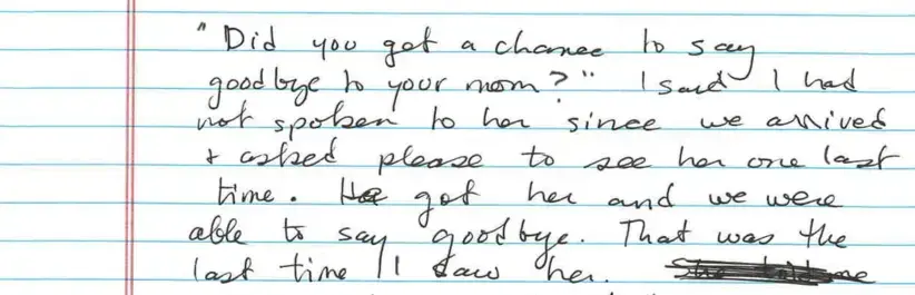 Katharine remembers saying goodbye to her mother. United States, 2018.