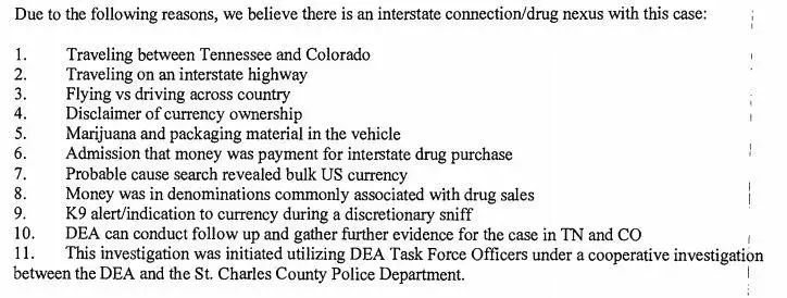 Officer Casey Boaz lays out his belief that money found in the car of Johnny Khamphengphet is connected to criminal activity in this screenshot of a police report. 2019.