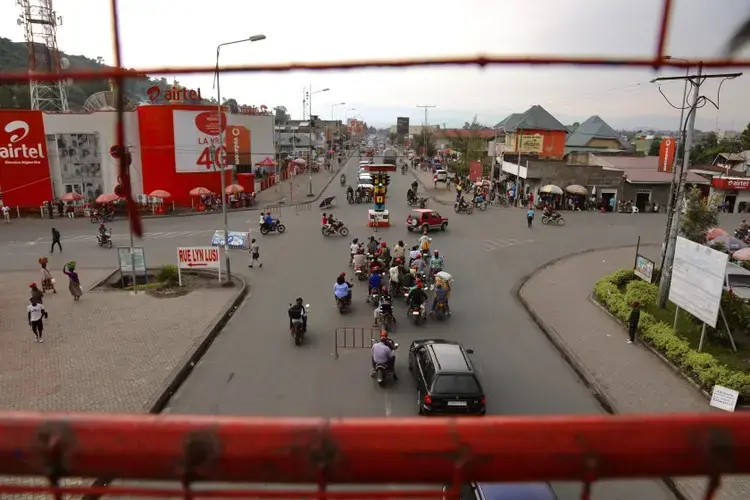 The streets of Goma are filled with motorbike taxis. Image by Peter Yeung / LA Times. Congo, 2020.
