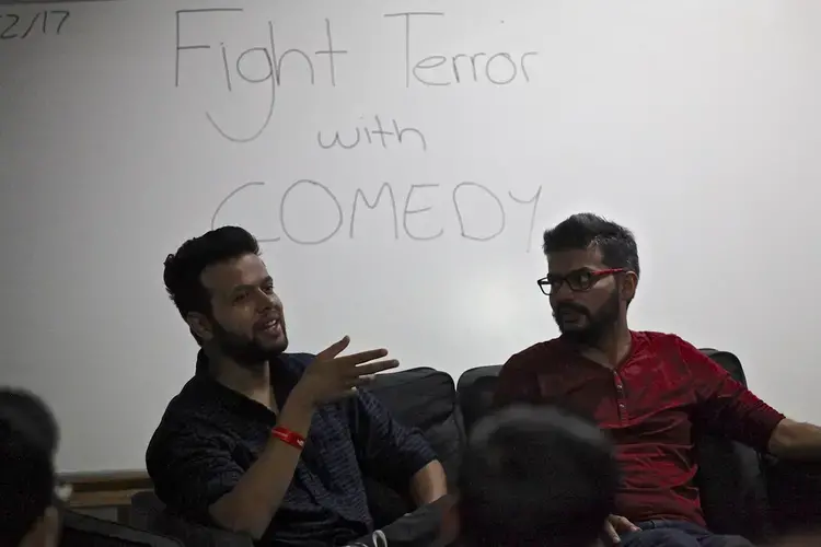 East India Comedy members Kunal Rao and Sapan Verma at a workshop hosted by the US State Department. Image by Wes Bruer. India, 2017.
