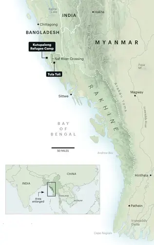 Map of Myanmar and Bangladesh.