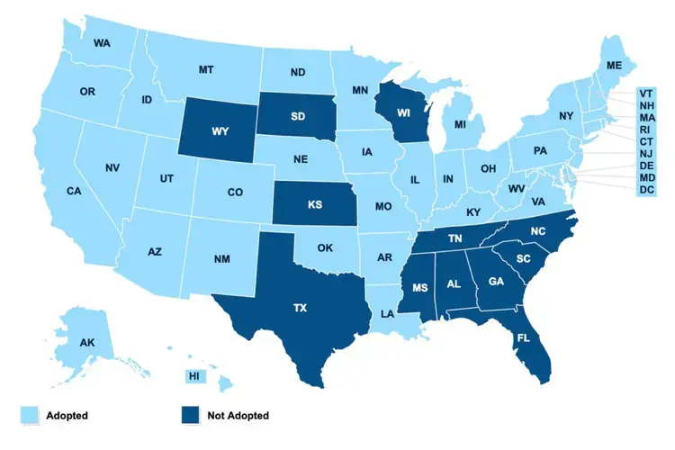 So far, 38 states have approved Medicaid Expansion. Image courtesy of Mississippi Center for Investigative Reporting. United States, undated.