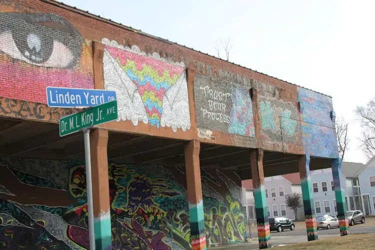 In Memphis, an industrial business area on the street named after King is not far from downtown, where it intersects with a street named after B.B. King. Image by Michelle Tyrene Johnson. United States, 2019.