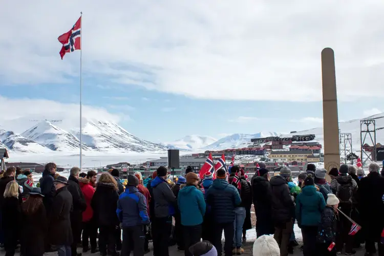 Marchers celebrate Norwegian National Day in the town of Longyearbyen, in the Svalbard archipelago. Image by Amy Martin. Norway, 2018.
