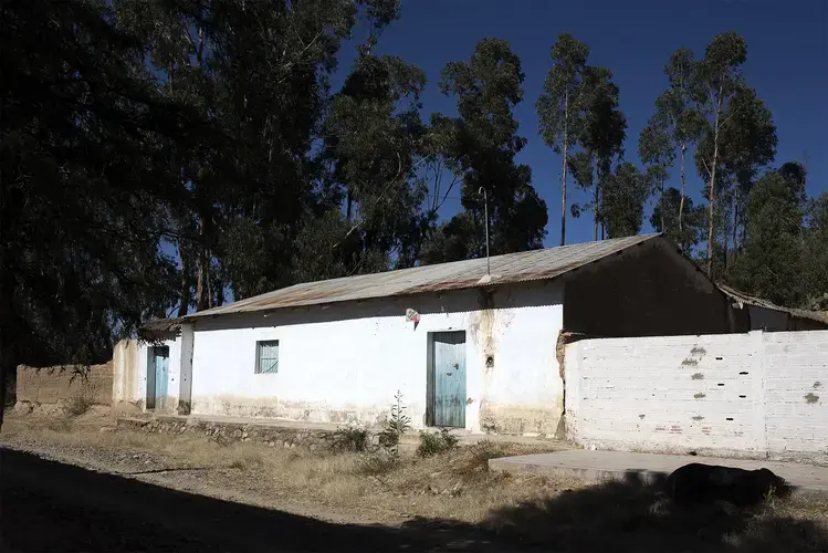 An uninhabited home is surrounded by eucalyptus trees in Arpita, Tarata. The family lives in Argentina and Virginia. Image by Carey Averbook. Bolivia, 2015.