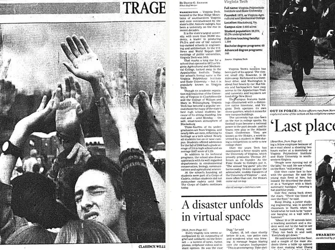 (L): The Los Angeles Times, April 22, 1999. (R): The Los Angeles Times, April 17, 2007. Image courtesy of Los Angeles Times, from Andres Gonzalez.