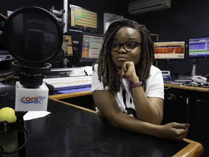 Local D.J. Sandra Ezekwesili, with others, started a #StopTheSoot campaign on social media. The government threatened to shut down her radio station in response. Image by Larry C. Price. Nigeria, 2018.