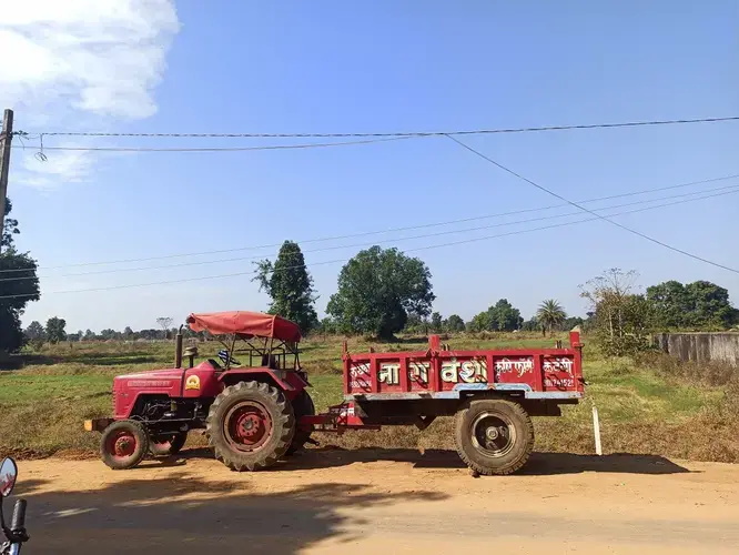 Ramsingh’s tractor, which he bought in 2019 and got his family name painted on the side. There is no work in the village other than farming, and without land he would need to migrate to another state. Image by Nihar Gokhale. India, undated.