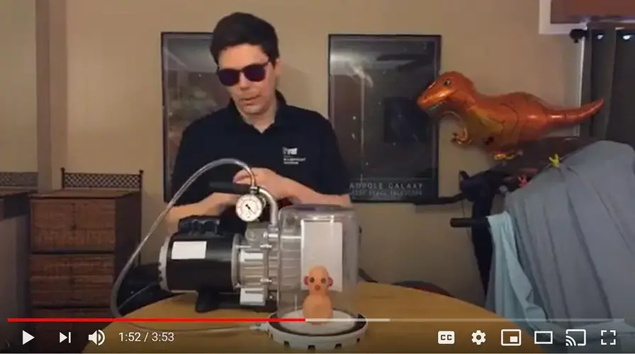 With the help of 'Bug-out Bob,' planetarium educator turned at-home science guide Nick Rae demonstrates the physical forces at work on objects in the vacuum of space for another Whiz Bang Science video. Image by Peoria Riverfront Museum. United States, 2020.