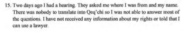 Rosa couldn't understand her own legal proceedings because no translator was provided. United States, 2018.