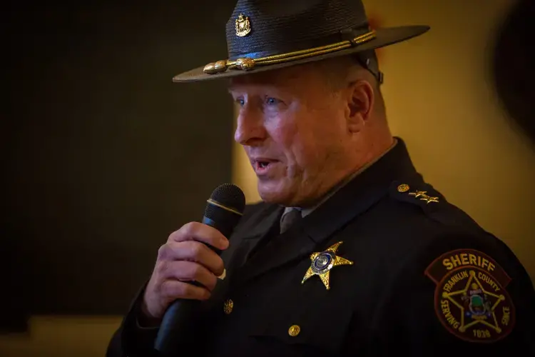 Franklin County Sheriff Scott Nichols speaks in Augusta in February 2019. Image by Troy R. Bennett / Bangor Daily News. United States, 2019.