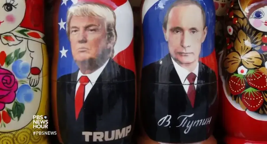 Trump and Putin Russian dolls. Image from PBS Newshour. Russia, 2017.