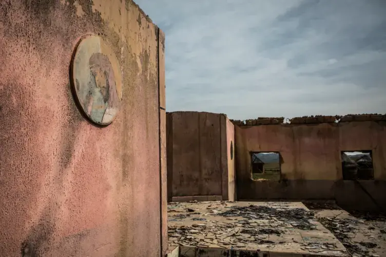 The interior of the church. The village of farmers has been abandoned. Image by Jane Hahn. Nigeria, 2018.