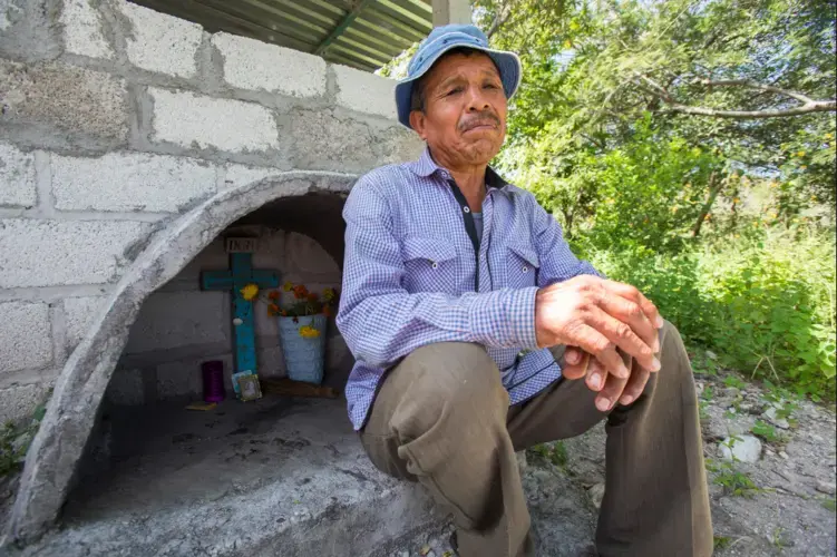 Salomon Lara Tlaltempa erected an altar in honor of his son, who was murdered in the massacre on Jan. 6, 2016. Image by Omar Ornelas. Mexico, 2019.