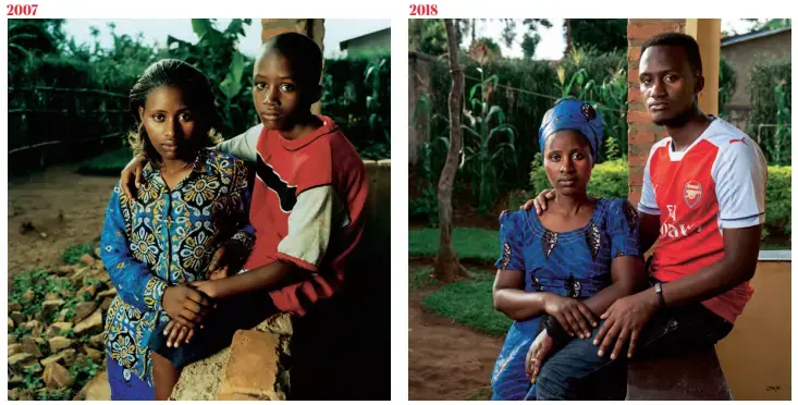 Odette and her son Martin in 2007 and 2018. Image by Jonathan Torgovnik. Rwanda, 2007 and 2018.