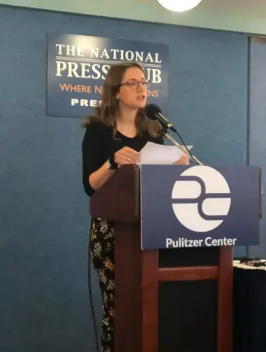 Claire Seaton, Pulitzer Center Multimedia Coordinator, opens up the workshop with a warm introduction. Image by Kem Sawyer. Washington, D.C., 2019.