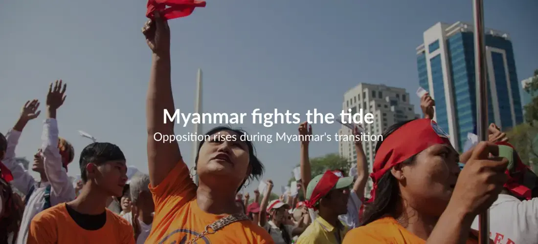 Garment workers protest in Yangon, Myanmar. Image by Theint Mon Soe. Myanmar, 2019.