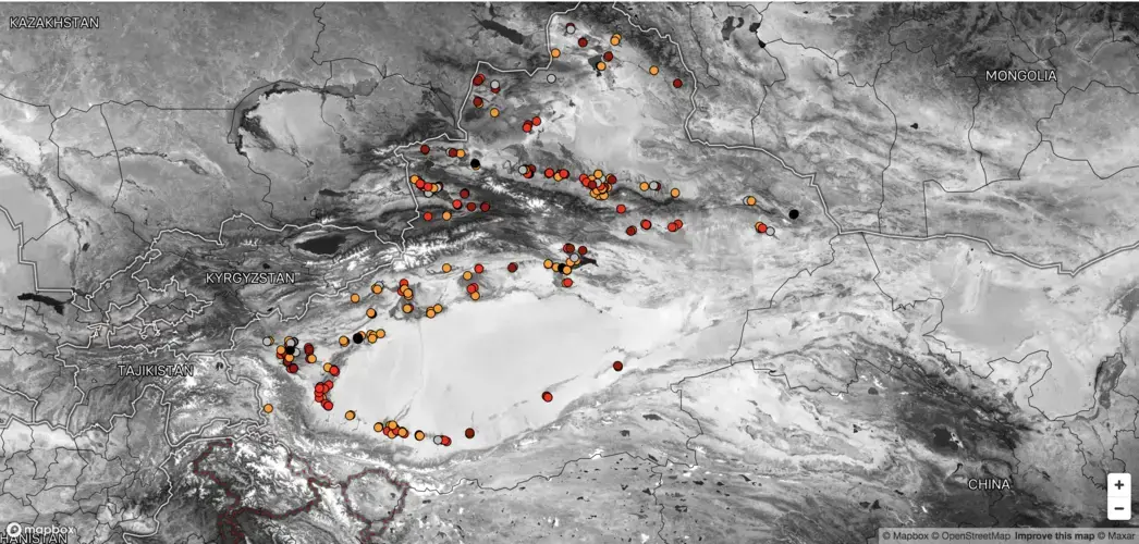 This map shows the locations of facilities bearing the hallmarks of prisons and internment camps found in this investigation. Note: Many satellite images in this map are from before 2017, meaning that although you can zoom in, you won’t always be able to see the evidence of possible camps.</p>
<p>Red—Locations identified or corroborated by other sources<br />
Orange–Satellite images—perimeter walls and guard towers<br />
Gray—Satellite images—walls and barbed wire but no guard towers<br />
Maroon—Detention Center built before 2017<br />
Black—Likely used for detention in the past but now closed or reduced security</p>
<p>Image Courtesy of BuzzFeed News/Analysis of satellite imagery using Google Earth, Planet Labs, and the European Space Agency's Sentinel Hu. China, undated.