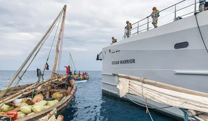 The Ocean Warrior, which pursued the STS-50, was custom-built with €8.3 million from the Netherlands to patrol against illegal fishing operations. Image by Jax Oliver/Sea Shepherd. Tanzania, 2018.