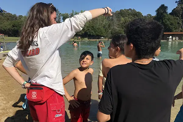 Kids and moms visit for about four hours each day. In the afternoons, campers take part in activities like swimming and sports. Image by Jaime Joyce for TIME Edge. California, 2018.