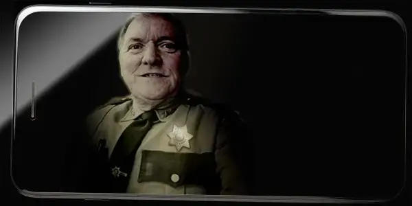 This graphic illustration of former Oxford County Sheriff Wayne Gallant uses a selfie he sent to a member of the community while in his office. Gallant resigned in December 2017, after 11 years as sheriff, but there was never a public reckoning of what happened under his management and the aftermath when he left. Photo illustration by Coralie Cross/BDN.<br />