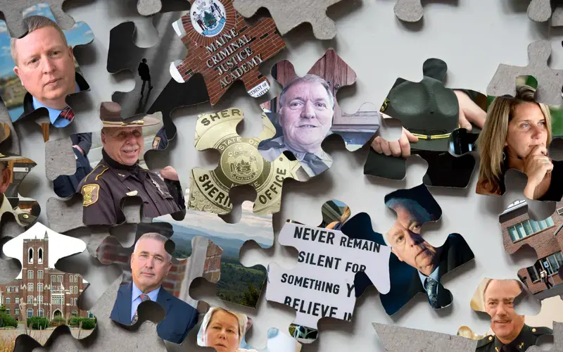 The pieces of the puzzle that made up the BDN's investigative series on Maine sheriffs. Photo illustration by Natalie Williams/BDN.<br />
