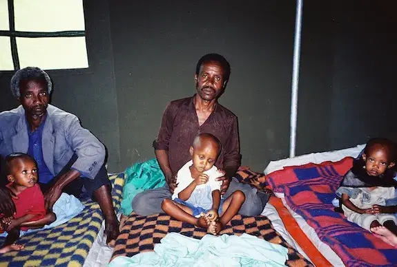 Hagirso at 5 in emergency feeding tent. Image by Roger Thurow. Ethiopia, 2003.