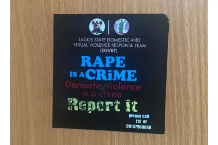 Sticker raising awareness in the community about ending rape and domestic violence. Image by Joy Ikekhua. Nigeria, 2019.
