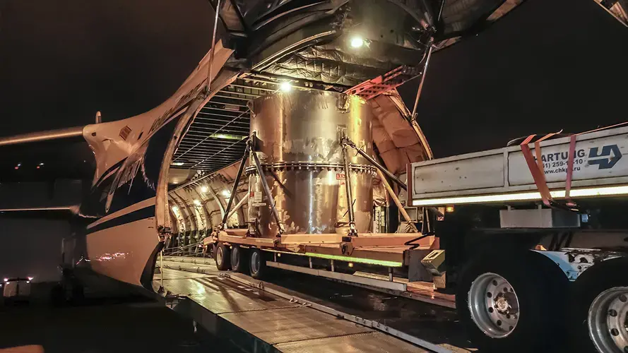 The Ghana reactor's old core—made of bomb-grade uranium—on the first leg of its journey back to China. Image courtesy of the National Nuclear Security Administration.