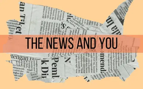 Decorative graphic featuring newsprint with an orange banner reading "The News and You"