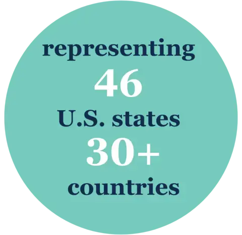 Graphic reading: representing 46 U.S. states, 30+ countries