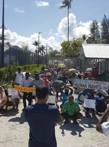 Refugees protesting for their freedom at Australia’s detention center on Manus Island