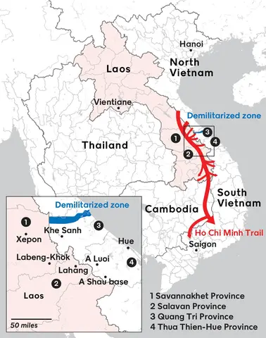 Map of Laos in Southeast Asia.