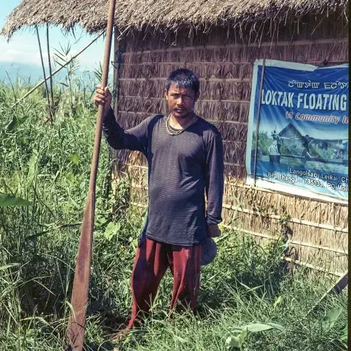 Sanjit Shamon, 34. Champu Khangpok, Manipur Sanjit Shamon is a fisherman and a resident of the village of Champu Khangpok. The village is comprised of numerous Phum Shangs (floating huts) in the Loktak Lake. Shamon fought back the police when they attempted to evict him during the November 2011 Phum Shang eviction drive. The Loktak Development Authority arsoned and dredged over 700 Phum Shangs in the name of lake clean-up after the introduction of Loktak Lake Protection Act 2006.