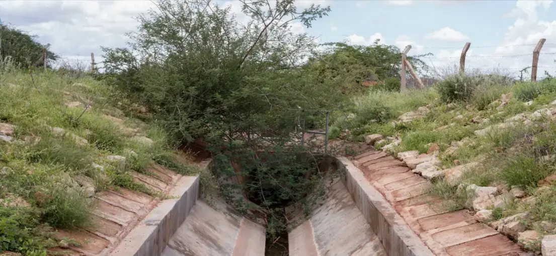 The site of a massive, incomplete sewage project in Wajir. The project, financed by the Ministry of State for Development of Northern Kenya and Other Arid Regions, started and stalled in the early 2000s. It was reported several times to the What Went Wrong? survey. Image by Peter DiCampo. Kenya, 2018.