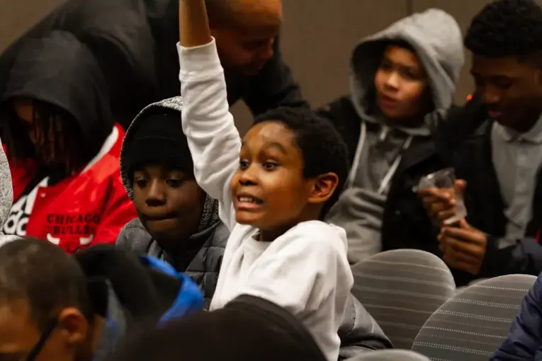 A student answers a question. Image by Claire Seaton. Washington, D.C., 2018.