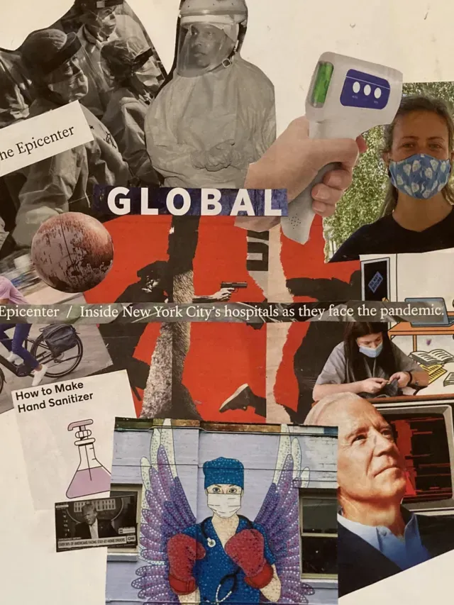 Collage of photos related to COVID-19 pandemic